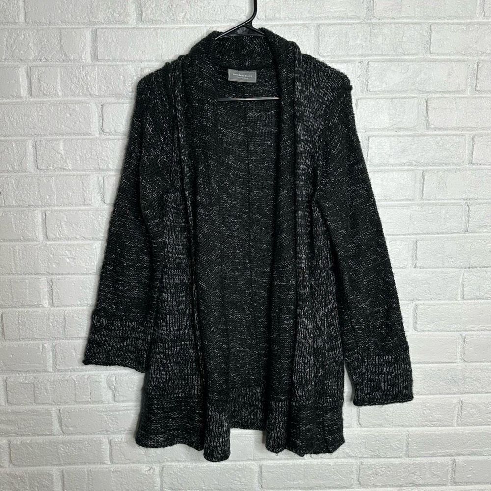 Wooden Ships Gray Black Open‎ Front Cardigan Soft Mohair Wool Blend size M/L